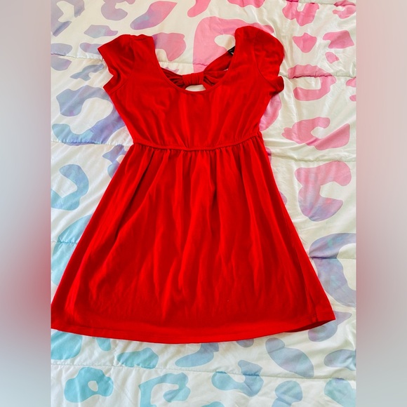 Large red Sparkle & Fade mini dress, bow cut out in back. Stretchy! - Picture 2 of 3
